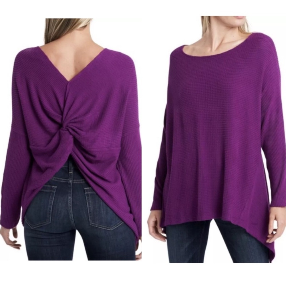 1. State Purple Asymmetrical Waffle Knit Knot Back Sweater Womens Medium NEW